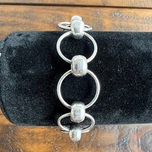 Sterling Silver Vintage Circular Circle Chain Link Toggle Bracelet